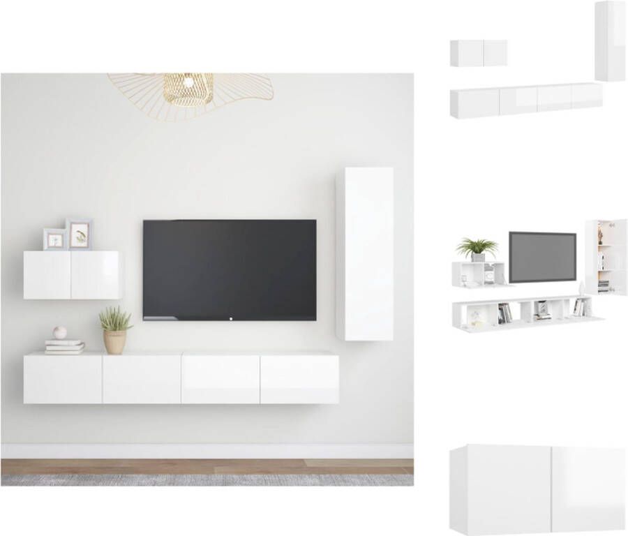 VidaXL Televisiemeubelset Stereokasten Hoogglans wit 60 x 30 x 30 cm 30.5 x 30 x 110 cm 100 x 30 x 30 cm Kast