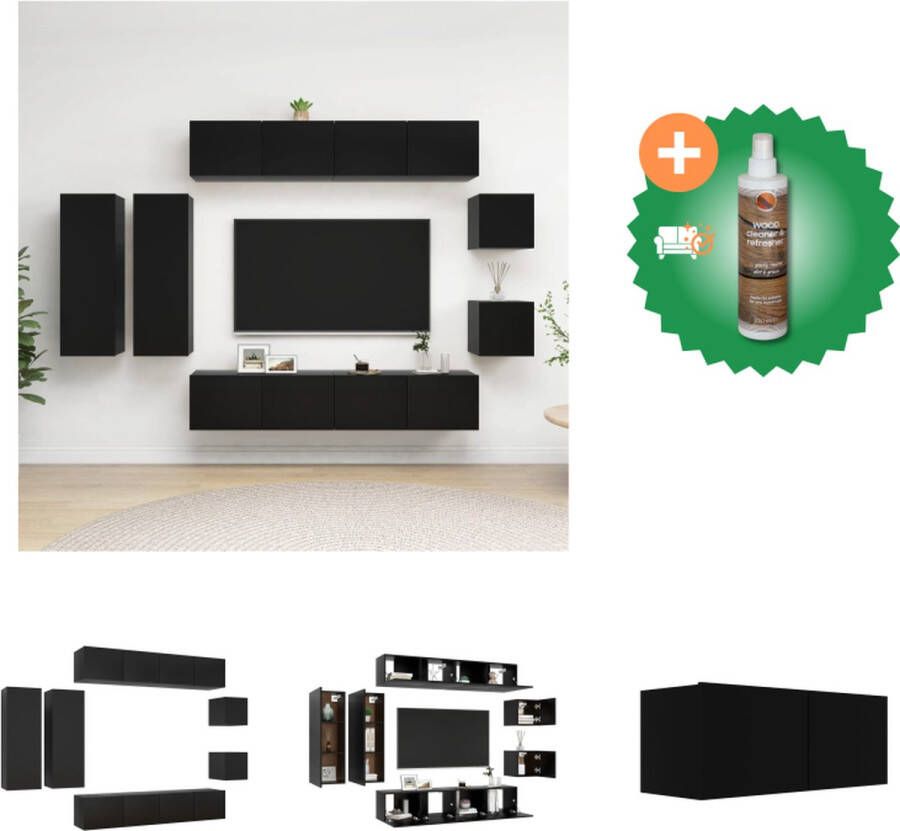 VidaXL Televisiemeubelset Stereokasten Zwart Montage vereist 2x30.5x30cm 2x30.5x90cm 4x80x30cm Kast Inclusief Houtreiniger en verfrisser