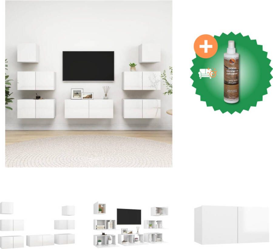 VidaXL Hangende TV-meubelset Spaanplaat Hoogglans wit 4x 80x30x30 cm 1x 100x30x30 cm 2x 30.5x30x30 cm Kast Inclusief Houtreiniger en verfrisser - Foto 3