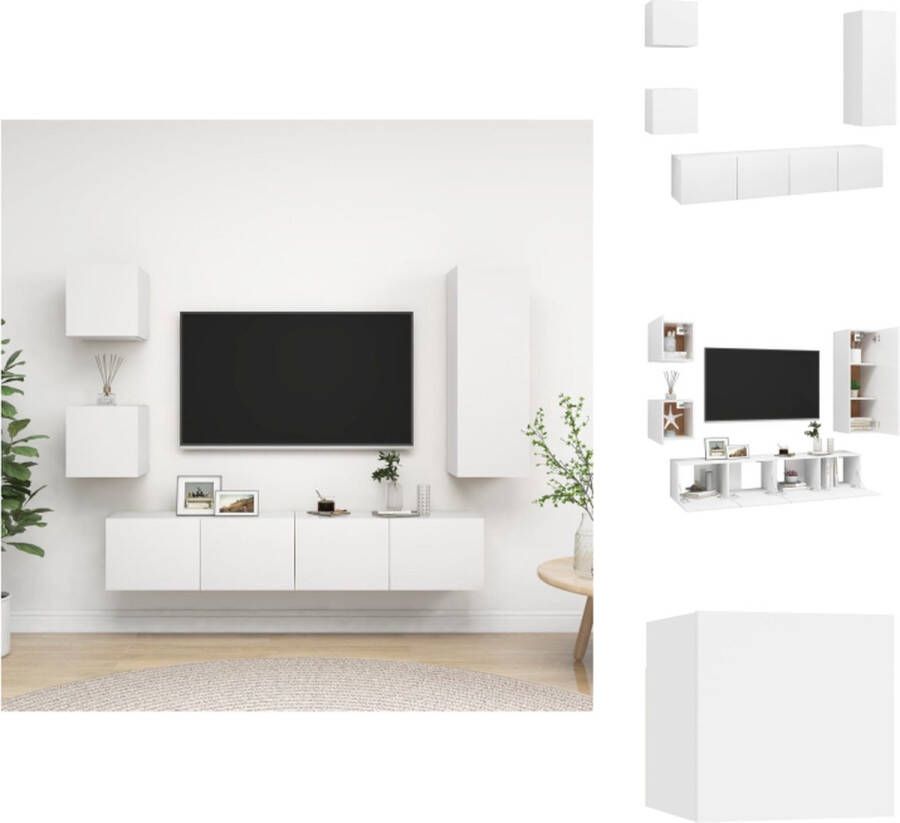 VidaXL Televisiemeubelset TV-meubel Wandbevestiging Opbergruimte Wit Kast