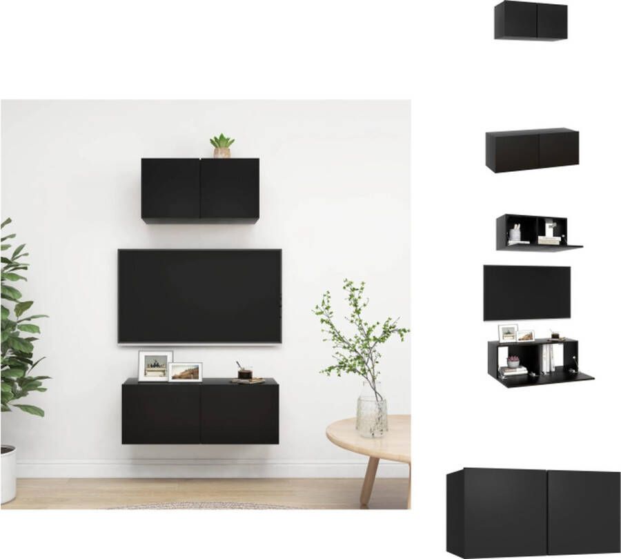 VidaXL Televisiemeubelset tv-meubel Wandmontage 60x30x30 cm 80x30x30 cm Zwart Spaanplaat Montage vereist Kast