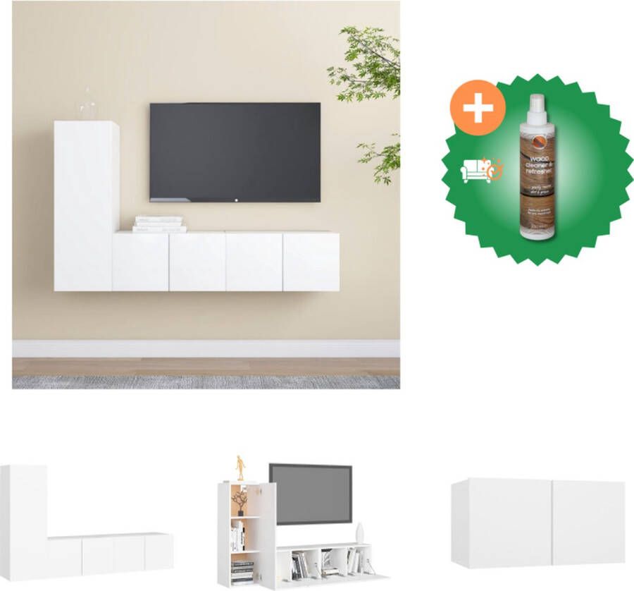 VidaXL Televisiemeubelset TV-Meubels Wandmeubelset Montage vereist Kleur- wit Materiaal- spaanplaat Afmetingen- 30.5 x 30 x 90 cm en 60 x 30 x 30 cm Kast Inclusief Houtreiniger en verfrisser