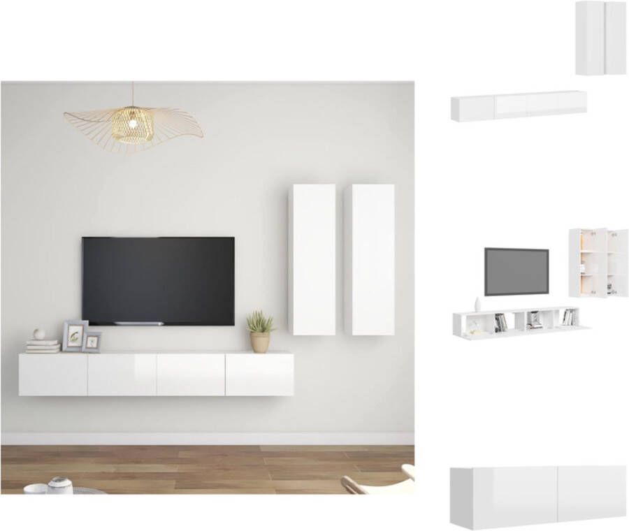 VidaXL Televisiemeubelset TV Wall Unit 30.5 x 30 x 110 cm 100 x 30 x 30 cm Hoogglans wit Kast