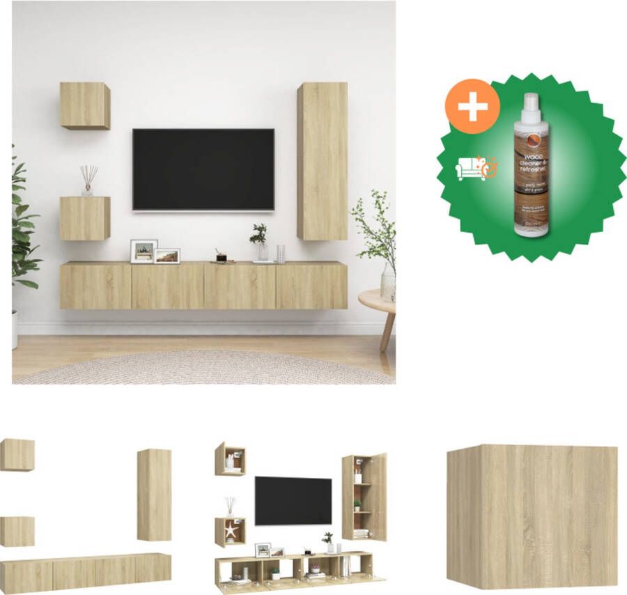 VidaXL televisiemeubelset Voldoende opbergruimte Muurbevestiging Sonoma eiken Spaanplaat Montage vereist Kast Inclusief Houtreiniger en verfrisser - Foto 2