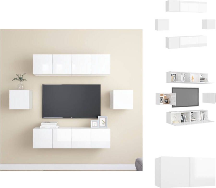 VidaXL Tv-kastenset Tv-kastensets Tv-kasten Tv-meubelset 6-delige Tv-meubelset bewerkt hout hoogglans wit
