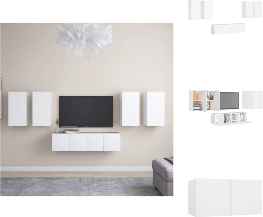 VidaXL Tv-kastenset Tv-kastensets Tv-kasten Tv-meubelset 6-delige Tv-meubelset bewerkt hout wit