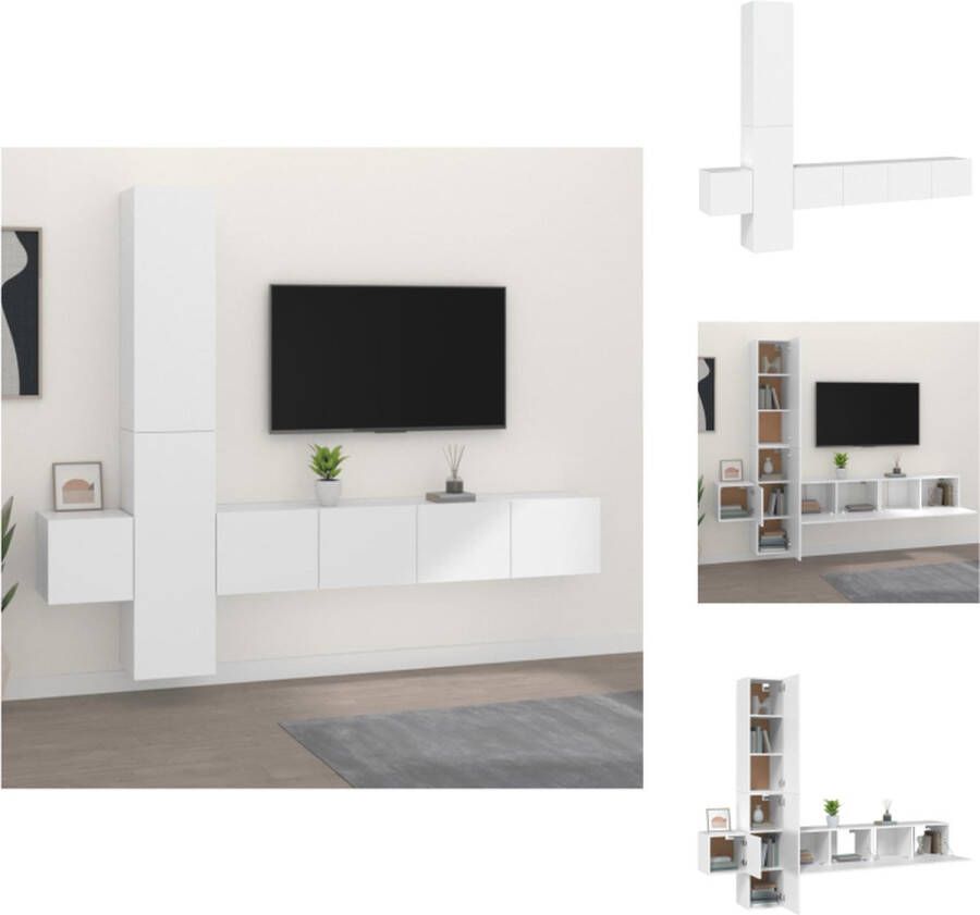 VidaXL TV-meubelset klassiek design voldoende opbergruimte wandgemonteerd praktische deuren wit bewerkt hout 1x 60x30x30 cm 2x 100x30x30 cm 2x 80x30x30 cm Kast - Foto 3