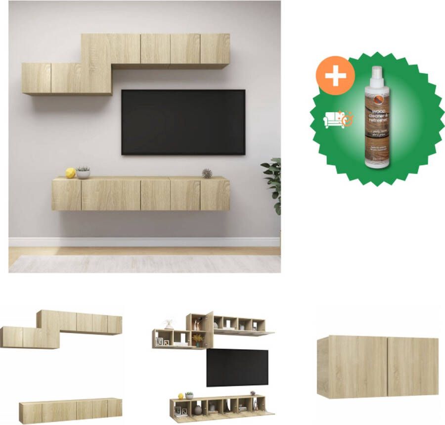 VidaXL TV-meubelset Sonoma Eiken Hangende spaanplaat meubelset met opbergvakken Reinigbaar Montage vereist Afmetingen- 60 x 30 x 30 cm 80 x 30 x 30 cm 30.5 x 30 x 30 cm Kast Inclusief Houtreiniger en verfrisser - Foto 6