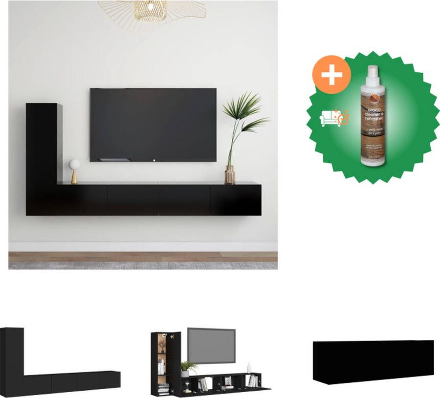 VidaXL Televisiemeubelset X Wandmontage Stereokasten Zwart Spaanplaat Montage vereist Kast Inclusief Houtreiniger en verfrisser