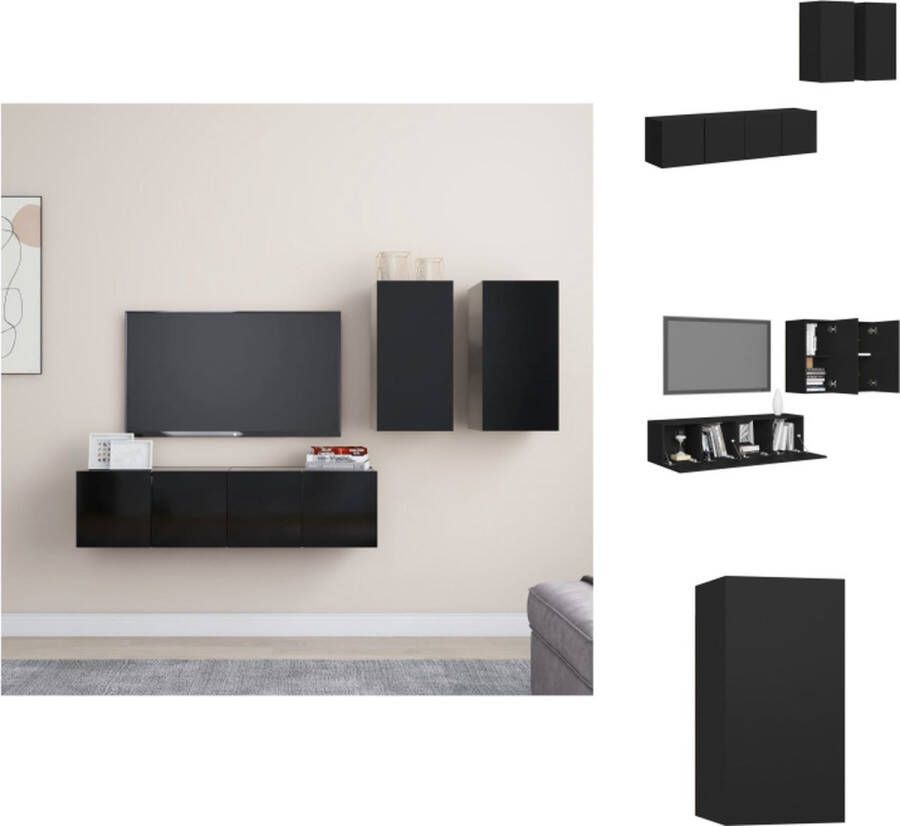 VidaXL televisiemeubelset zwart spaanplaat 2x 60x30x30 cm 2x 30.5x30x60 cm wandmontage Kast