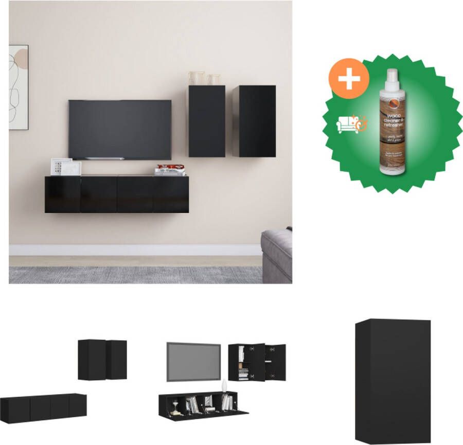 VidaXL Hangende tv-kasten Meubelset Muurbevestiging Spaanplaat Verschillende vakken Zwart Montage vereist 1x 30.5x30x30cm 3x 80x30x30cm Kast Inclusief Houtreiniger en verfrisser