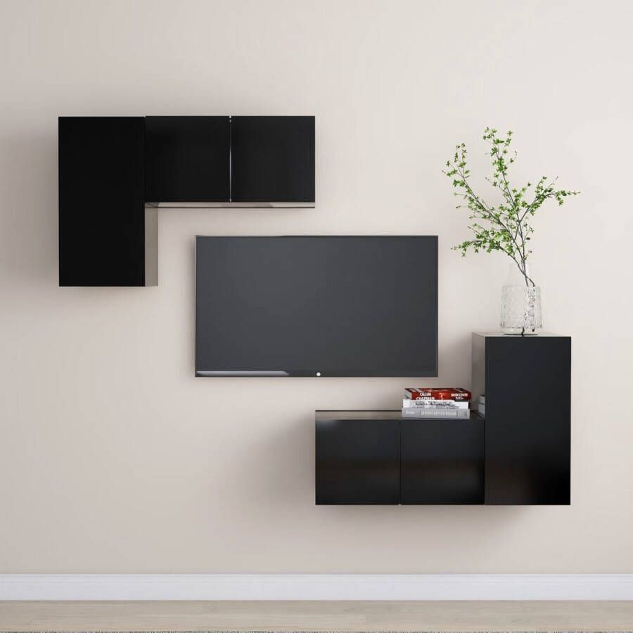 VidaXL televisiemeubelset zwart spaanplaat 4-delige set 30.5 x 30 x 60 cm 60 x 30 x 30 cm Kast
