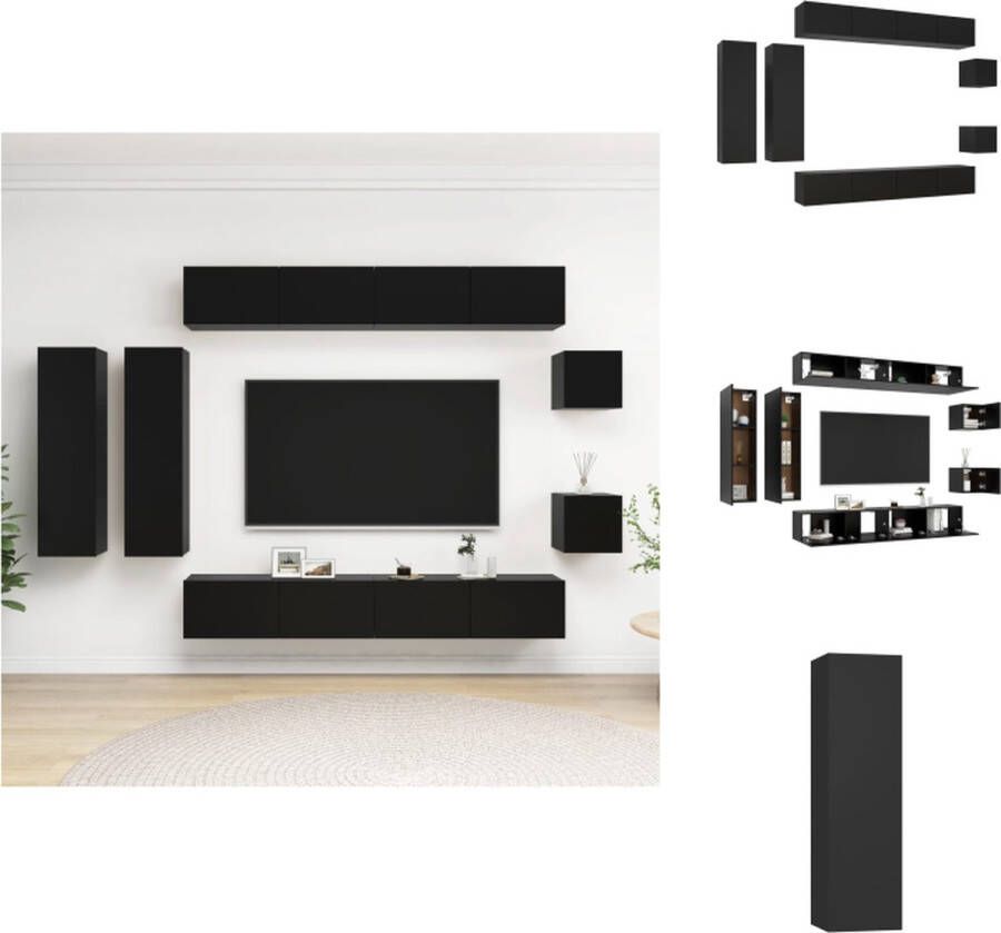 VidaXL televisiemeubelset zwart spaanplaat 4x 100x30x30cm + 2x 30.5x30x110cm + 2x 30.5x30x30cm Kast