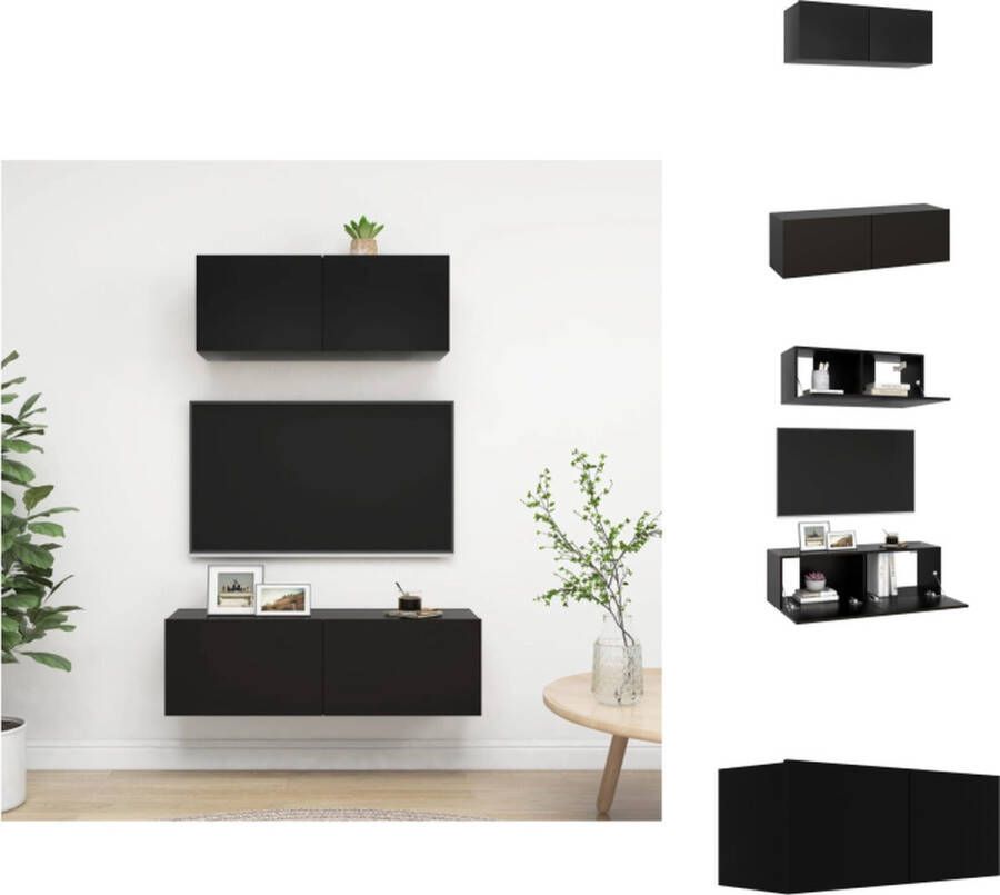 VidaXL Televisiemeubelset Zwart Spaanplaat Montage vereist 100x30x30 cm en 80x30x30 cm Praktisch en opvallend Kast