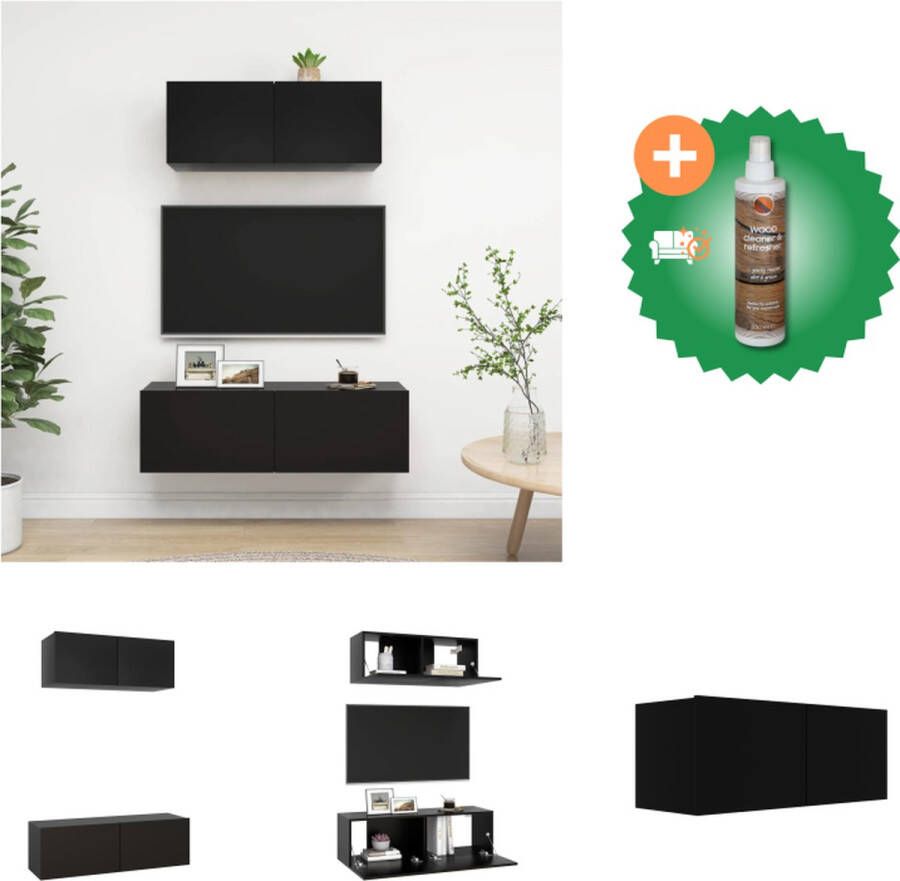 VidaXL Televisiemeubelset Zwart Spaanplaat Montage vereist 100x30x30 cm en 80x30x30 cm Praktisch en opvallend Kast Inclusief Houtreiniger en verfrisser