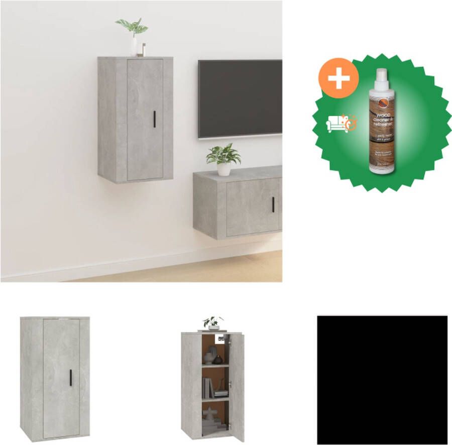 VidaXL Televisiewandmeubel betongrijs 40 x 34.5 x 80 cm bewerkt hout Kast Inclusief Houtreiniger en verfrisser