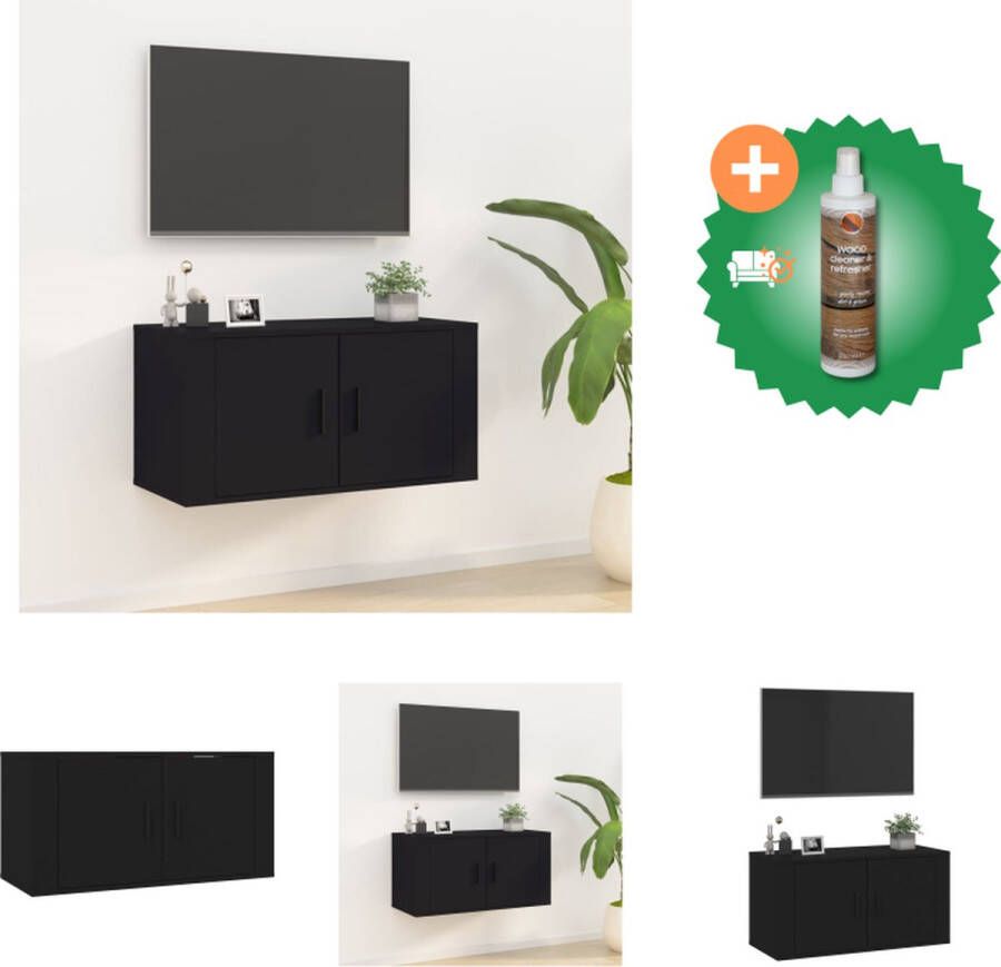 VidaXL Televisiewandmeubel Classic Tv-kast 80 x 34.5 x 40 cm Zwart Kast Inclusief Houtreiniger en verfrisser