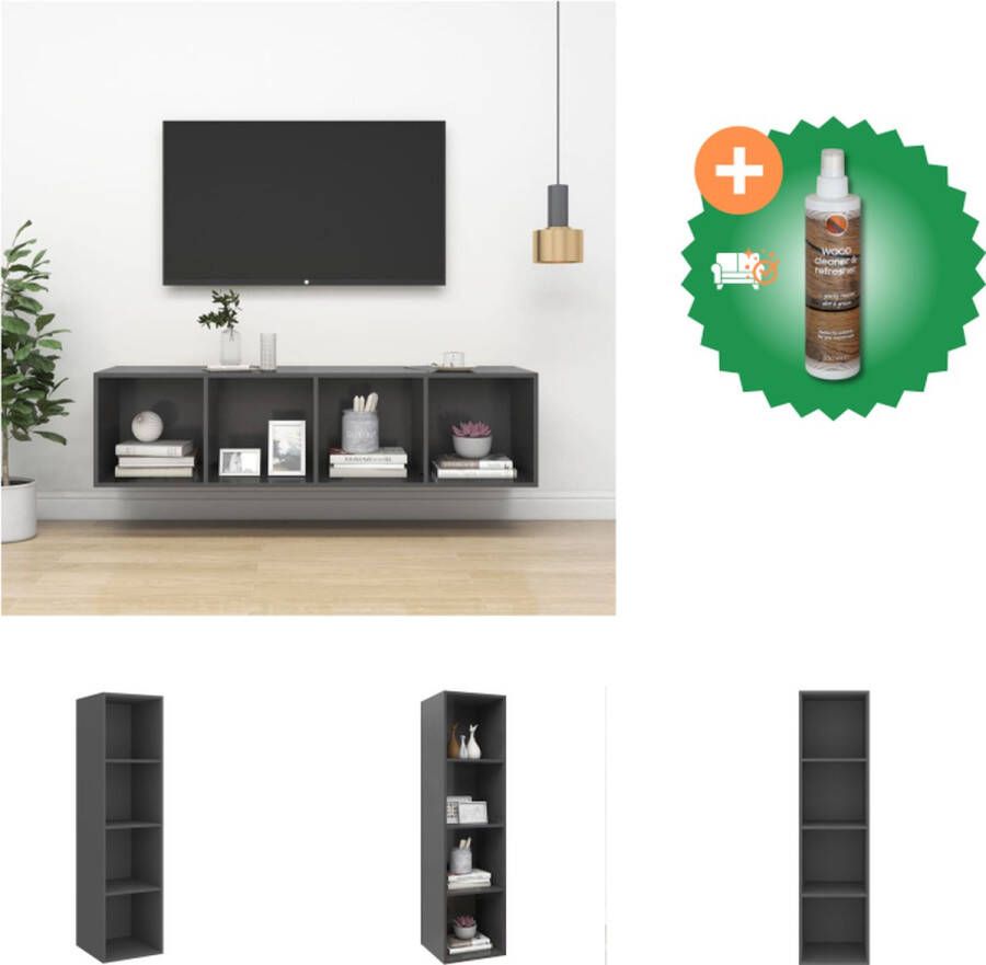 VidaXL Televisiewandmeubel Grijs 37 x 37 x 142.5 cm Montage vereist Spaanplaat Kast Inclusief Houtreiniger en verfrisser