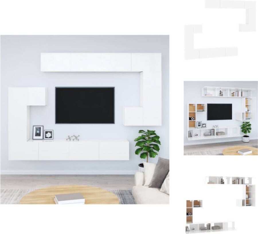 vidaXL Televisiewandmeubel Hangende TV-kast Set van 8 Hoogglans wit Bewerkt hout 30.5 x 30 90 100 cm Duurzaam en decoratief Kast