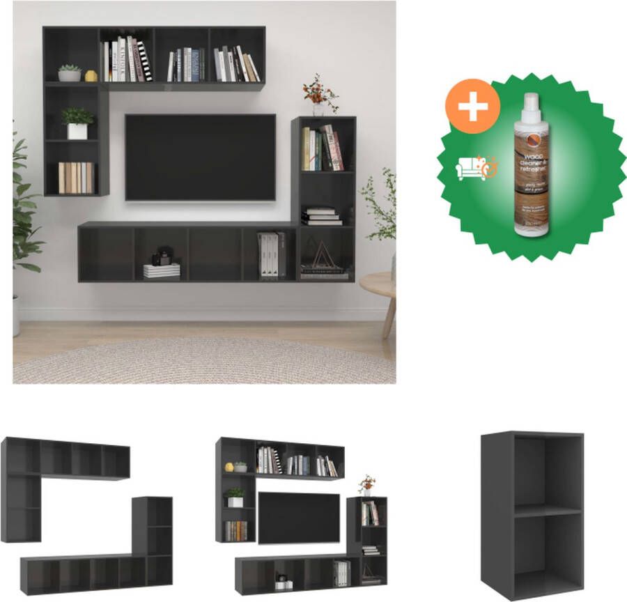 VidaXL Televisiewandmeubel Hoogglans grijs Spaanplaat Montage vereist 37 x 37 x 72 107 142.5 cm Kast Inclusief Houtreiniger en verfrisser