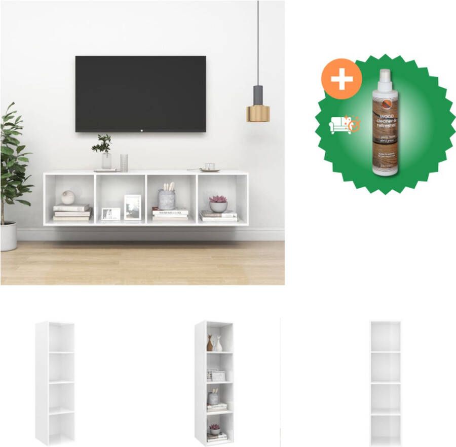 VidaXL Televisiewandmeubel Hoogglans wit Spaanplaat 37 x 37 x 142.5 cm Montage vereist Kast Inclusief Houtreiniger en verfrisser