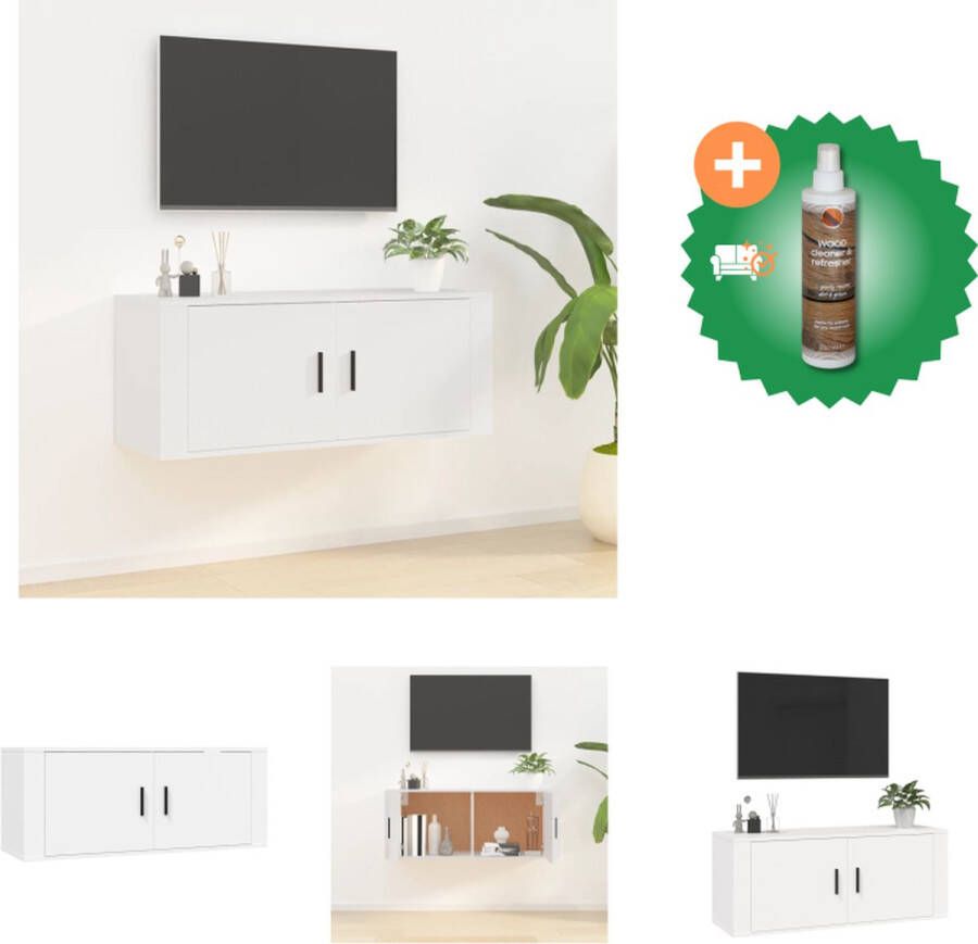 VidaXL Televisiewandmeubel Klassiek TV-kast 100x34.5x40 cm Wit Kast Inclusief Houtreiniger en verfrisser