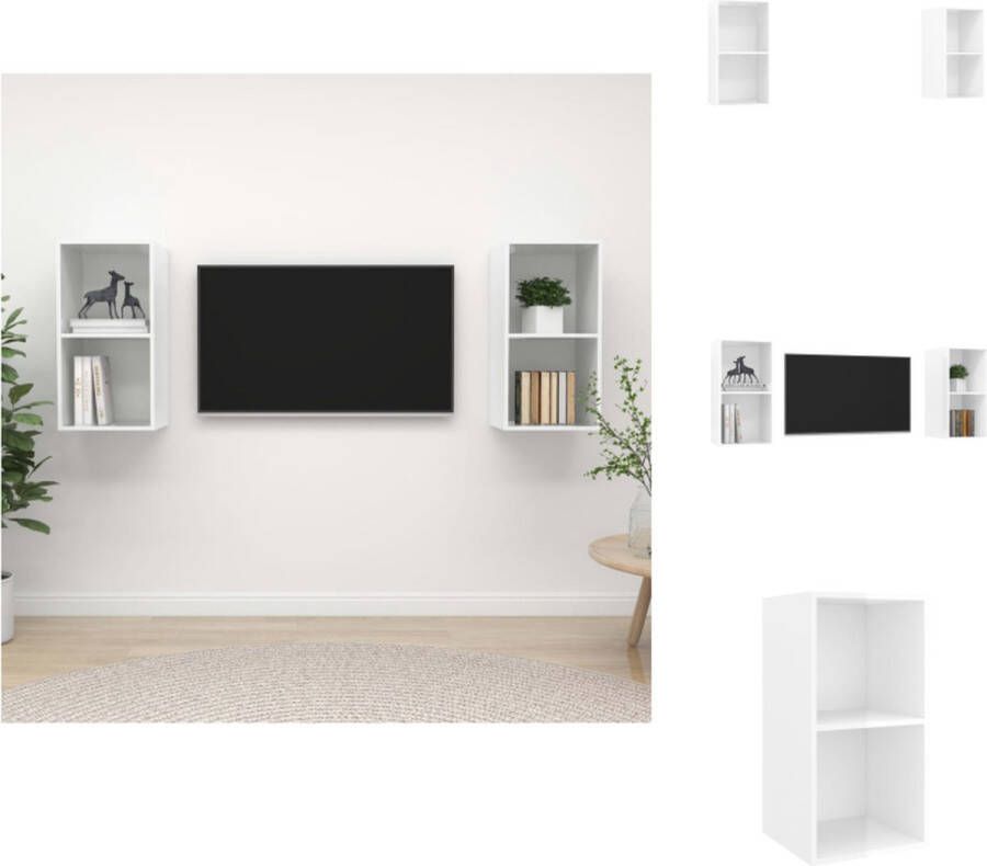 VidaXL Televisiewandmeubel Set van 2 Hoogglans wit 37 x 37 x 72 cm Voldoende opbergruimte Kast