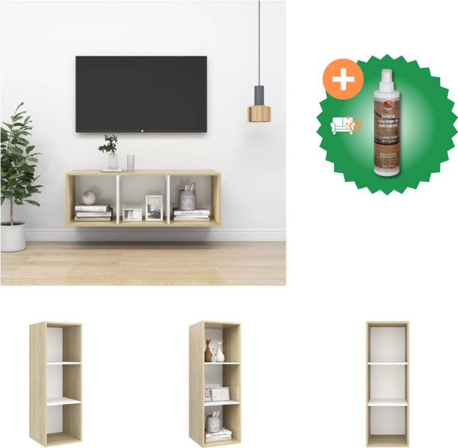 VidaXL Tv-wandmeubel 37x37x107 cm spaanplaat sonoma eikenkleurig wit Kast Inclusief Houtreiniger en verfrisser