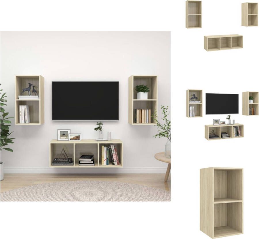 VidaXL Televisiewandmeubel Sonoma eiken Montage vereist 3-delige set 37 x 37 x 72 cm en 107 cm Praktisch en opvallend Vochtig afneembaar Kast