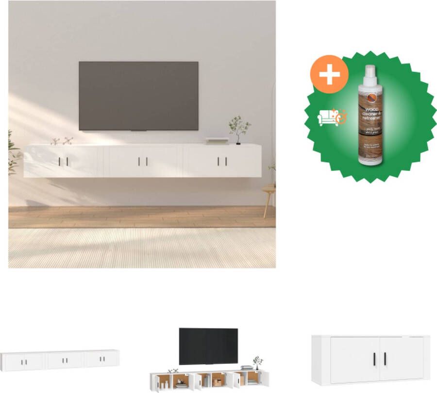 VidaXL Televisiewandmeubel TV-kast wit 100x34.5x40 cm 3 stuks Kast Inclusief Houtreiniger en verfrisser