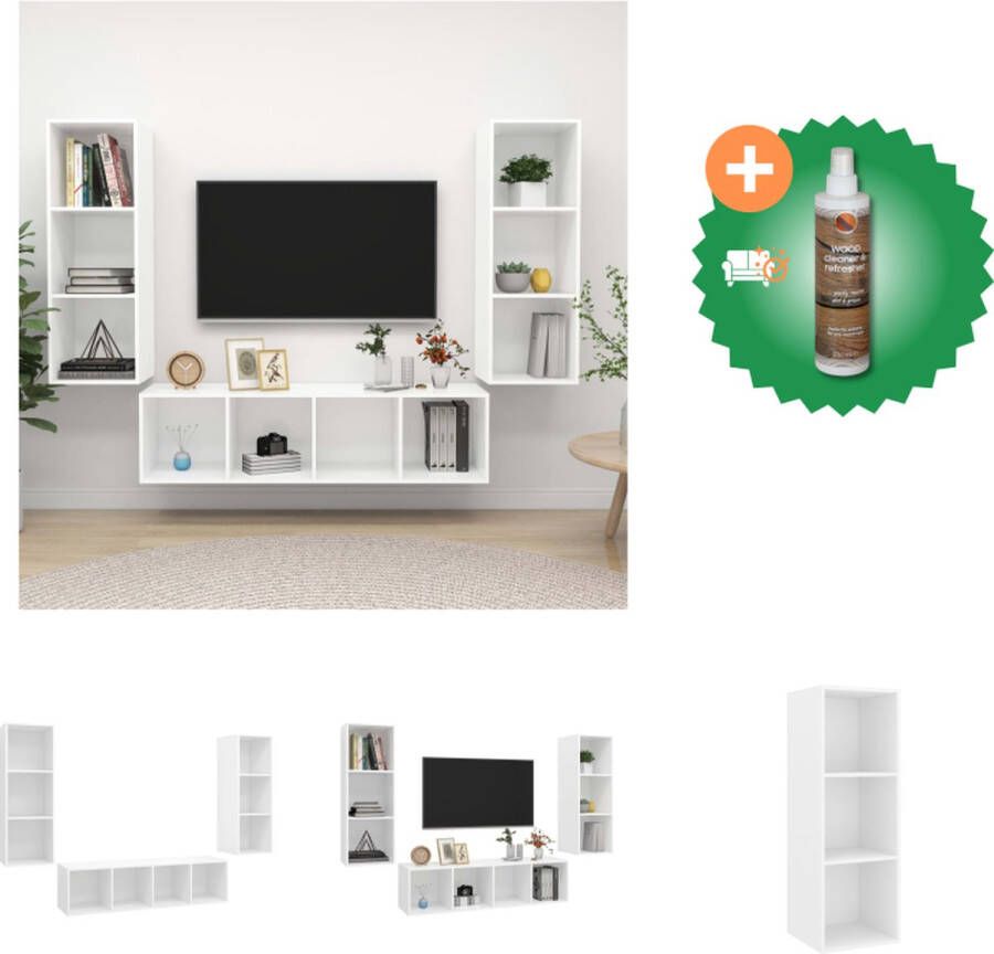 VidaXL Televisiewandmeubel TV-meubel set 37 x 37 x 107 cm 37 x 37 x 142.5 cm Wit Spaanplaat Kast Inclusief Houtreiniger en verfrisser