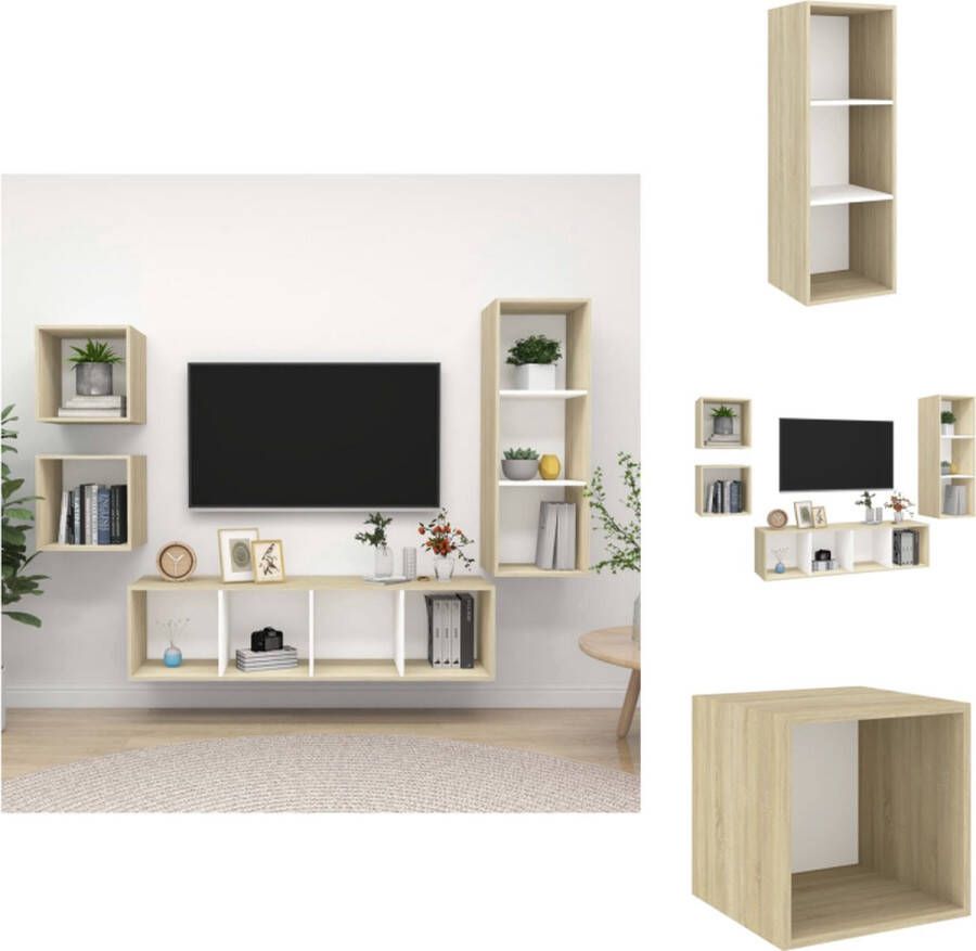 vidaXL Televisiewandmeubel TV-meubelset 37 x 37 x 37 cm 37 x 37 x 107 cm 37 x 37 x 142.5 cm Wit en Sonoma eiken Spaanplaat Kast