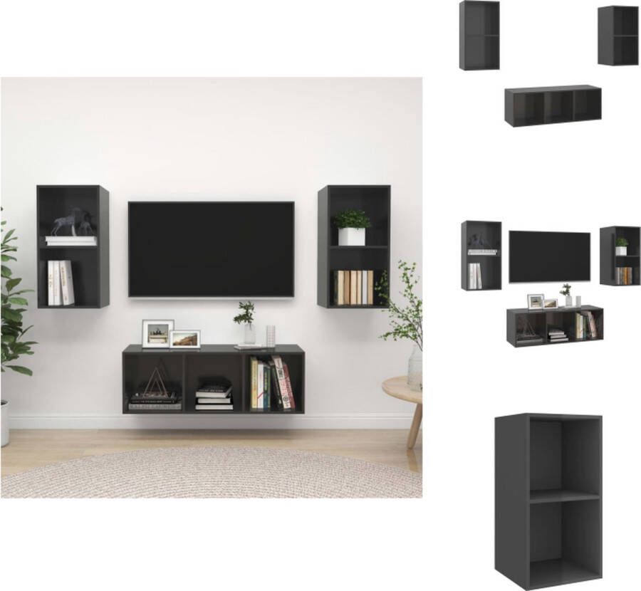 vidaXL Televisiewandmeubel Tv-meubelset Hoogglans grijs 2x tv-meubel- 37x37x72 cm 1x tv-meubel- 37x37x107 cm Kast