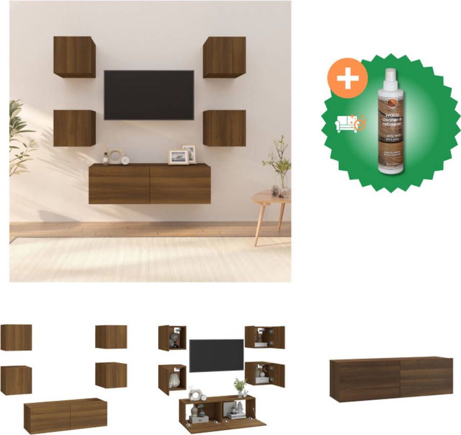 VidaXL Televisiewandmeubelen Bruineiken TV-meubelset 4x (S) 1x (L) 30.5 x 30 x 30 cm (S) 100 x 30 x 30 cm (L) Bewerkt hout Kast Inclusief Houtreiniger en verfrisser