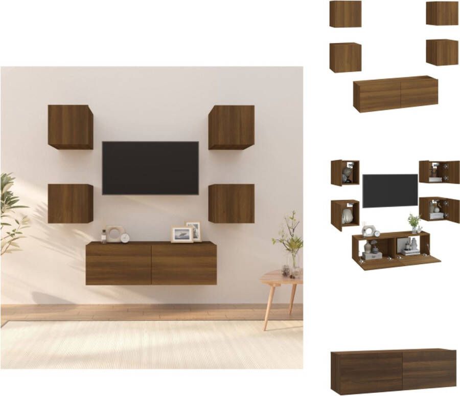 vidaXL Televisiewandmeubelen Bruineiken TV-meubelset 4x (S) 1x (L) 30.5 x 30 x 30 cm (S) 100 x 30 x 30 cm (L) Bewerkt hout Kast