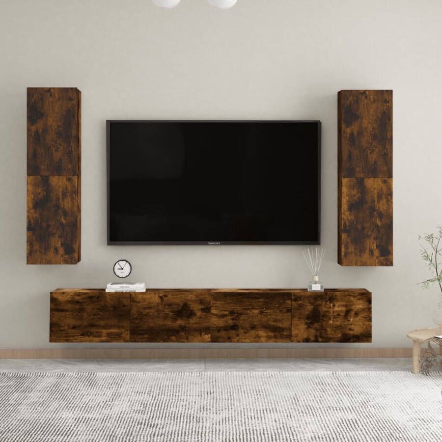 VidaXL Tv-wandmeubel Tv-wandmeubels Tv-meubel Televisiemeubel Tv-wandmeubels 2 st 30 5x30x110 cm gerookt eikenkleurig - Foto 3
