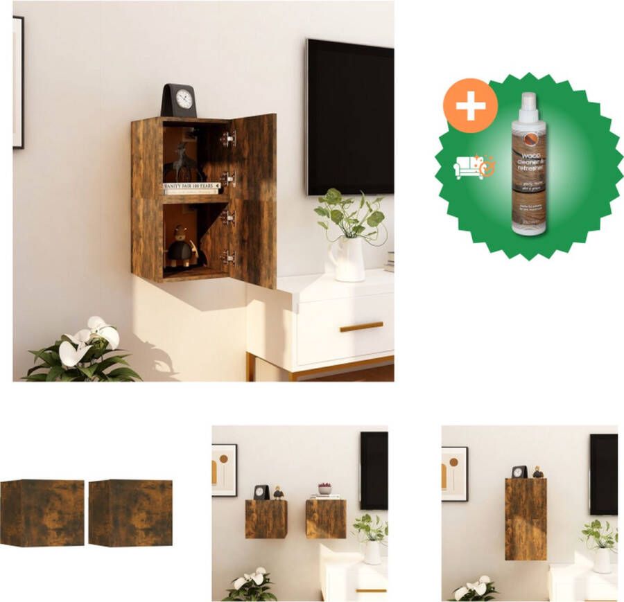 VidaXL Televisiewandmeubelen Hangende tv-kasten Tv-meubel Afmetingen- 30.5 x 30 x 30 cm Kleur- Gerookt eiken Materiaal- Bewerkt hout Montage vereist Levering bevat- 2 x tv-meubel Kast Inclusief Houtreiniger en verfrisser