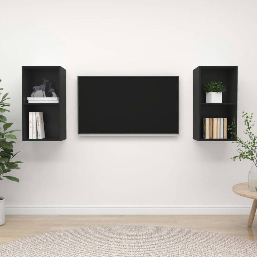 VidaXL Televisiewandmeubelen Set van 2 37x37x72 cm Zwart Spaanplaat Kast