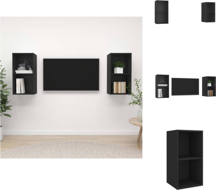 vidaXL Televisiewandmeubelen Set van 2 37x37x72 cm Zwart Spaanplaat Kast