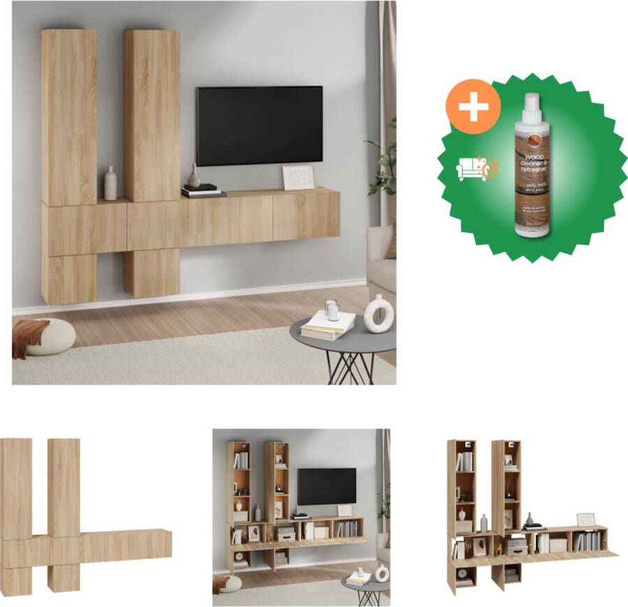 VidaXL TV meubel Sonoma eiken Set van 2 (S) 2 (M) en 4 (L) Bewerkt hout Afmetingen- 30.5 x 30 x 30 cm (S) 30.5 x 30 x 90 cm (M) 100 x 30 x 30 cm (L) Kast Inclusief Houtreiniger en verfrisser