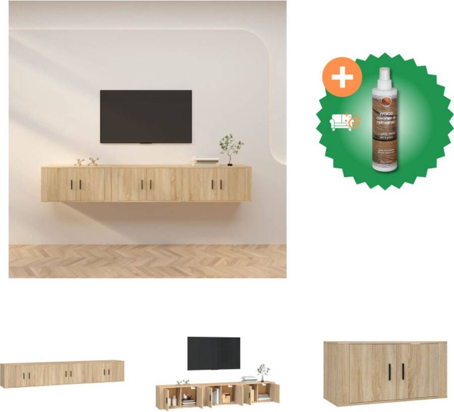 VidaXL Televisiewandmeubelen Sonoma Eiken Set van 3 80 x 34.5 x 40 cm Duurzaam hout Kast Inclusief Houtreiniger en verfrisser