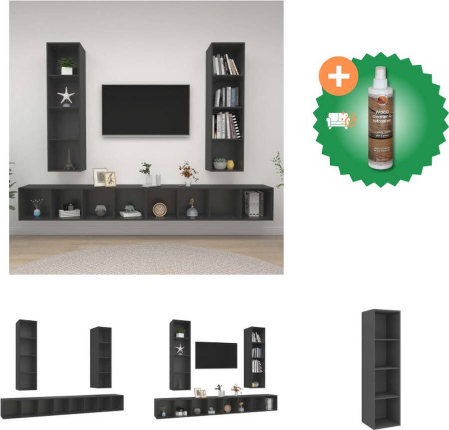 VidaXL Televisiewandmeubelset Grijs 37x37x72 cm Opbergruimte Verticaal of Horizontaal 2 Vakken Spaanplaat Montage Vereist Kast Inclusief Houtreiniger en verfrisser - Foto 3