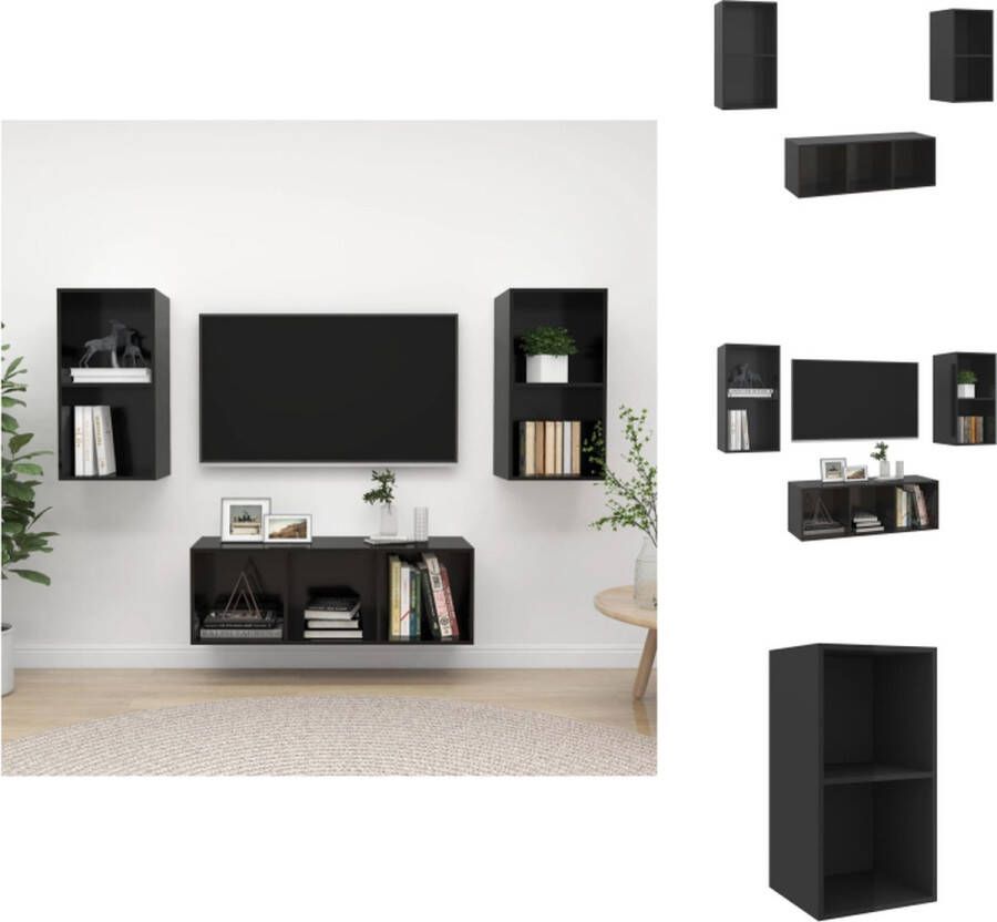 vidaXL Televisiewandmeubelset Black 3-delig- 37 x 37 x 72 cm 107 cm Muurbevestiging Hoogglans zwart Kast