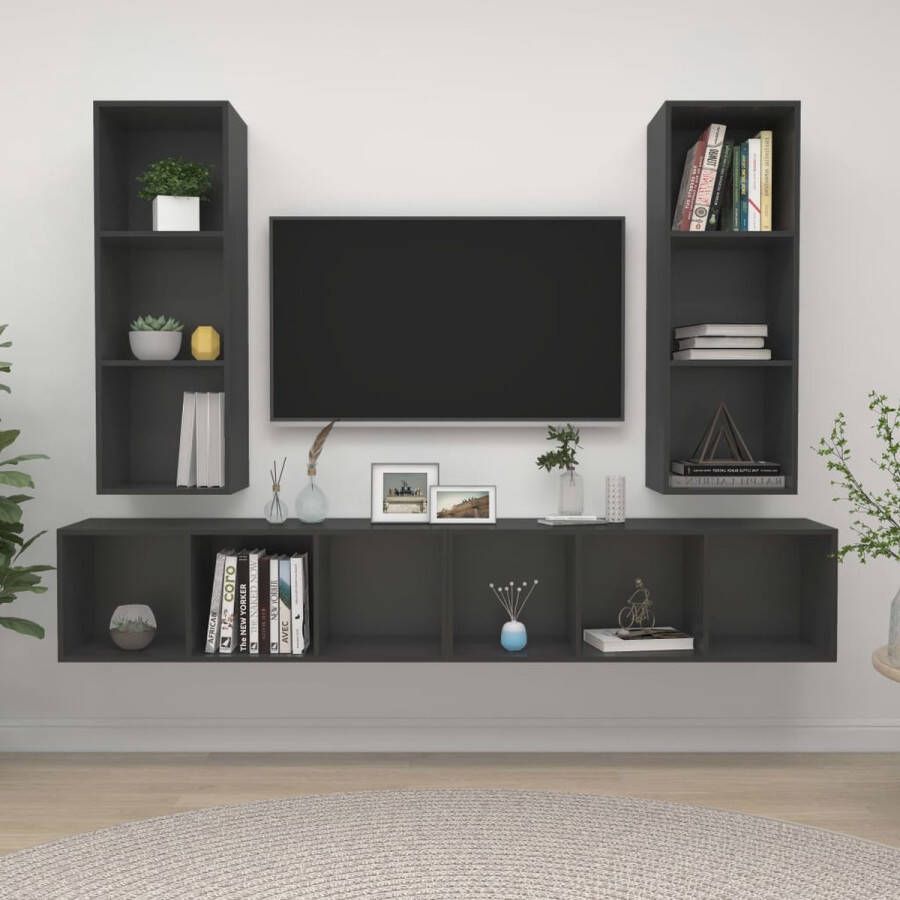 VidaXL Televisiewandmeubelset grijs spaanplaat 37x37x107 cm 4x tv-meubel Kast