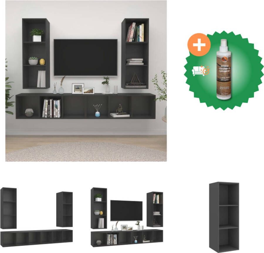 VidaXL Televisiewandmeubelset Grijs 37x37x72 cm Opbergruimte Verticaal of Horizontaal 2 Vakken Spaanplaat Montage Vereist Kast Inclusief Houtreiniger en verfrisser - Foto 4