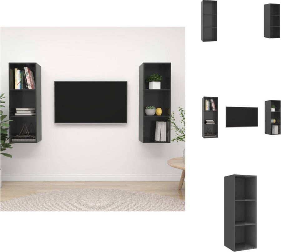 vidaXL Televisiewandmeubelset Hoogglans grijs 37 x 37 x 107 cm 2x tv-meubel Kast