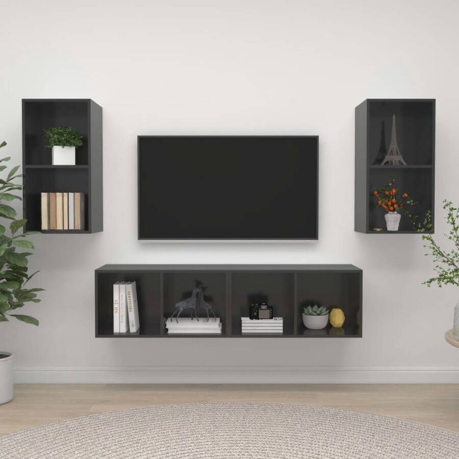 VidaXL Televisiewandmeubelset Hoogglans grijs 37 x 37 x 72 cm 4 x tv-meubel Kast