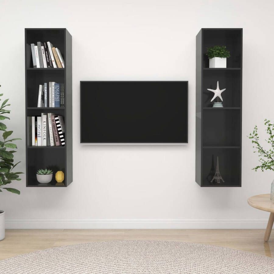 VidaXL Televisiewandmeubelset Hoogglans Grijs 37x37x142.5 cm Montage vereist 2 x tv-meubel Kast