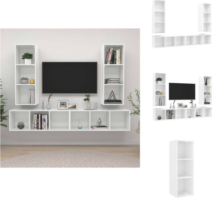 vidaXL Televisiewandmeubelset Hoogglans wit 37 x 37 x 107 cm 4x tv-meubel Kast