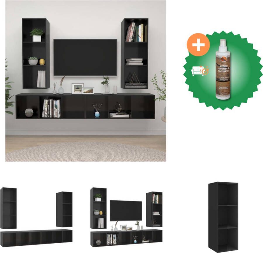 VidaXL Televisiewandmeubelset Hoogglans zwart Spaanplaat 107 cm 4 x tv-meubel Kast Inclusief Houtreiniger en verfrisser - Foto 2